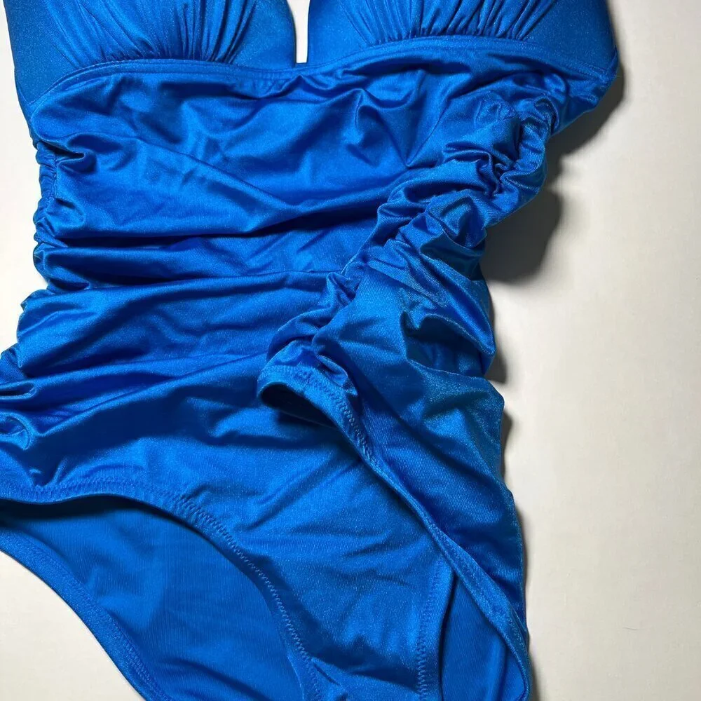 Victoria Secret Large L One Piece Swimsuit Bikini Push Up Ruched Shocking Blue